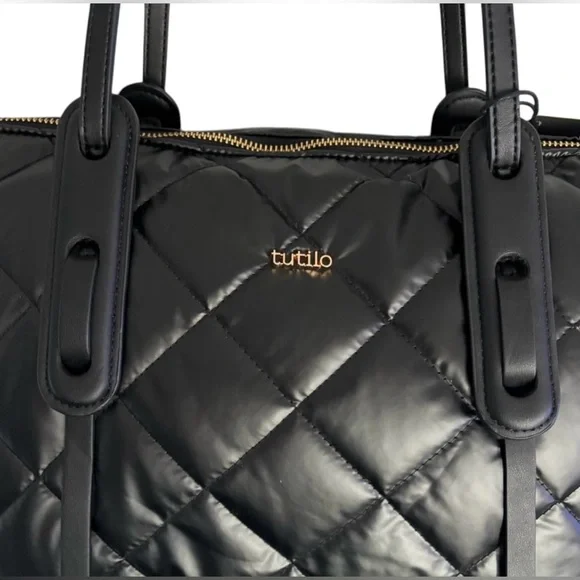 TUTILO QUILTED GRID TOTE BAG WATERPROOF SOFT HIGH CAPACITY WOMENS BLACK COLOR - Picture 5 of 12